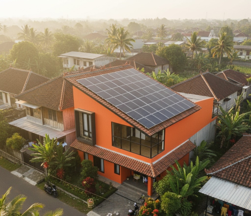 Instalasi panel surya pada atap rumah